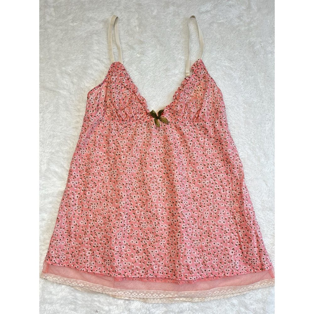Victorias Secret Y2K Pajama Set Sz M Pink Ditsy Floral Babydoll Tank Capri Pant - Picture 2 of 15
